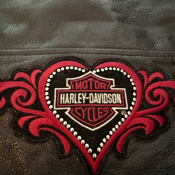 FMC Harley Davidson Black Leather Quilt Lined Zip Biker Jacket Womens XL Heart - Picture 10 of 13